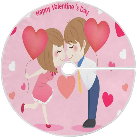 FMSHPON Valentine's Day Romantic Valentine's Day Kiss Xmas Christmas Tree Skirt Stand Mat for Holiday Party Decoration Indoor Outdoor 48 inches