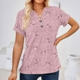 thumbnail image 2 of Dreluolixuan Womens Summer Shirts Casual Short Sleeve Tees V Neck Blouses Love Heart Print Tops Button up Pullover Casual Summer Vacation 2024 Fashion Trendy Clothing Pink S, 2 of 8