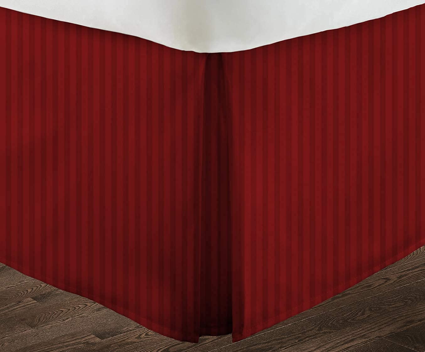 Box Pleated Split Corner Bed Skirt 18" Inch Drop,800 Thread Count 100% Egyptian Cotton Wrinkle and Fade Resistant Bed Skirt - Queen Size (60" x 80") Burgundy Stripe