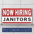 thumbnail image 3 of Now Hiring Janitors 13 oz Heavy Duty Vinyl Banner Janitor Jobs Available Custodian Help Wanted Sign for Business Advertising Indoor/Outdoor Single-Sided with Metal Grommets (1.5x5 ft, Wh & Re & Bk), 3 of 6