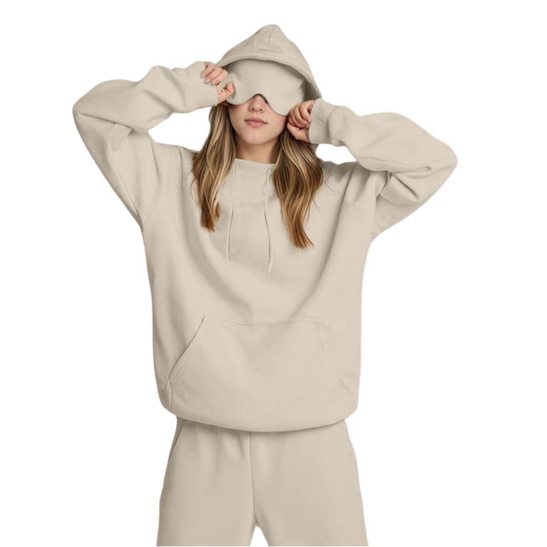 Travel Hoodie With Built-in Eye Mask & Hidden Pockets – Comfort Pullover For Airplane, Lounge, Sleep, S-4XL, Multiple Colors