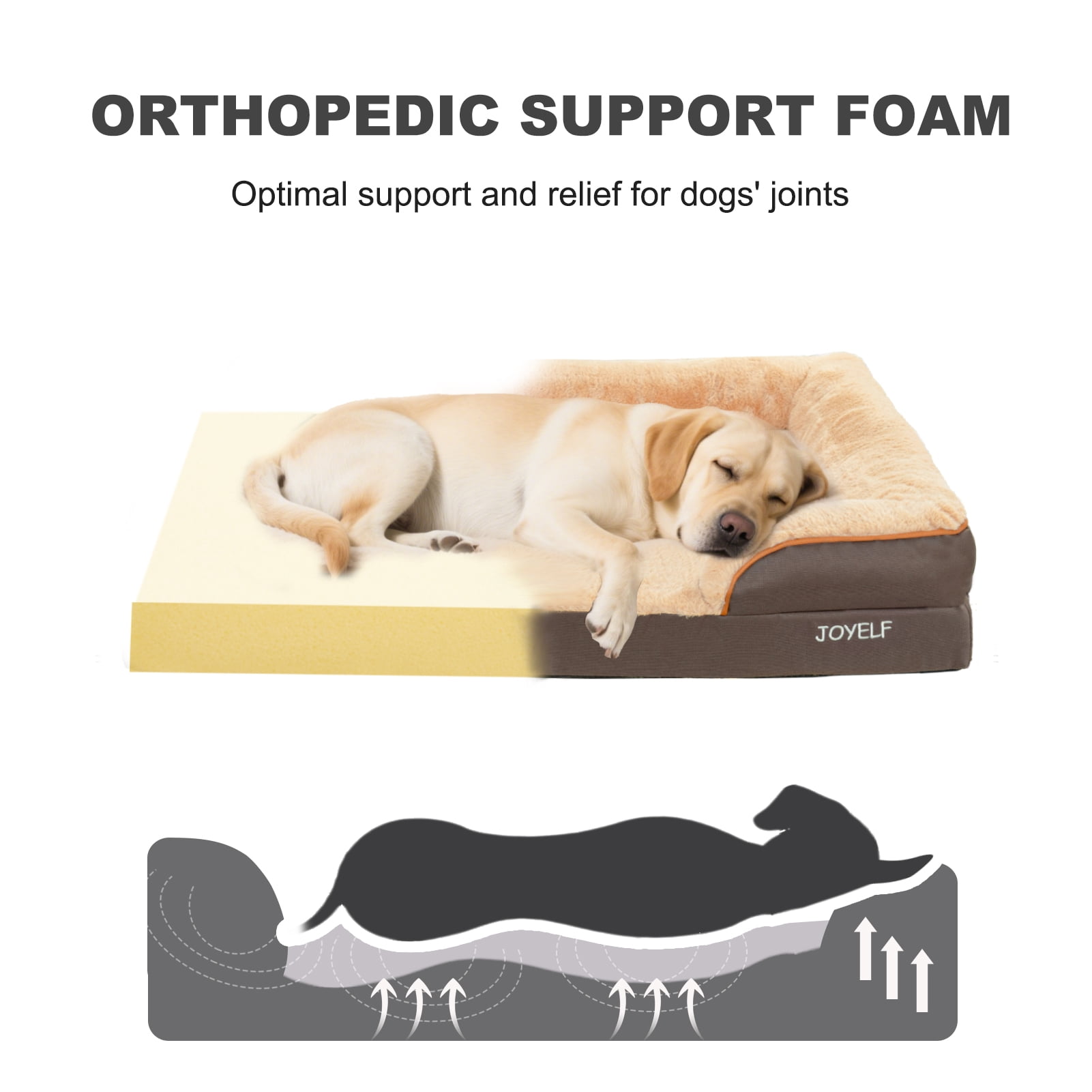JOYELF Orthopedic Dog Bed for Medium to Large Dogs, Foam Sofa Couch Bed, Bolster Waterproof Pet Bed with Washable Cover and Nonskid Bottom, Durable Dog Bed Couch or Comfortable Sleep