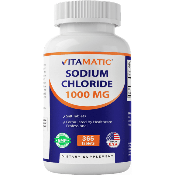 Vitamatic Sodium Chloride 1000mg, 365 Tablets - Electrolytes Replenisher Hydration Drink