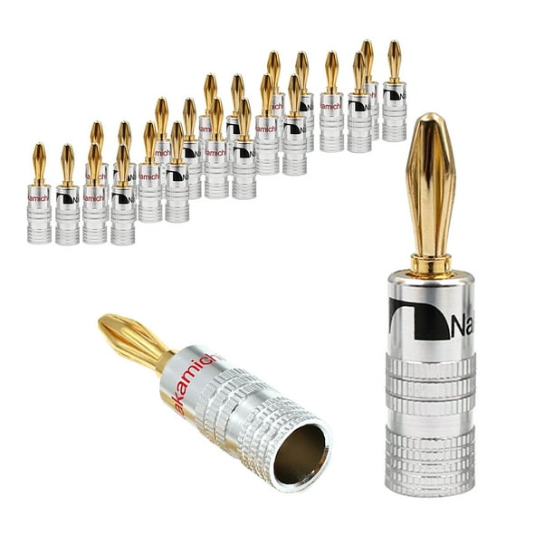 24K Gold Banana Plugs Audio Jack Connectors Dual Screw Lock Jack