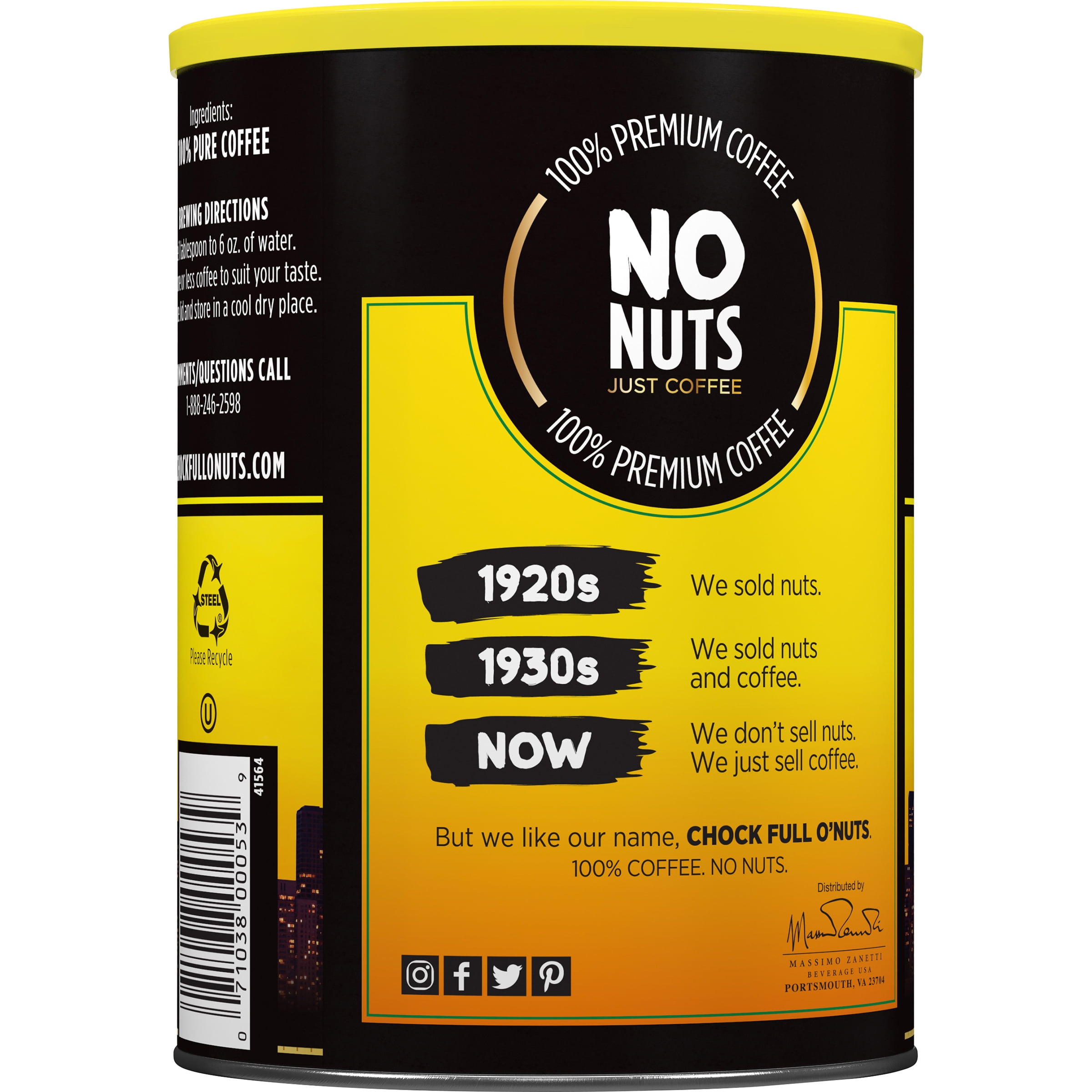 Chock Full o’Nuts® 100% Arabica New York Roast Ground Coffee, Dark Roast, 10.5 oz. Can