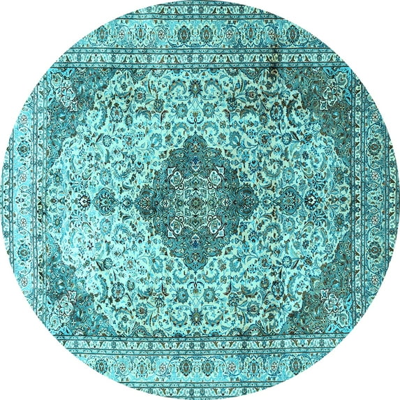 Ahgly Company Indoor Round Medallion Light Blue Traditional Area Rugs, 8' Round
