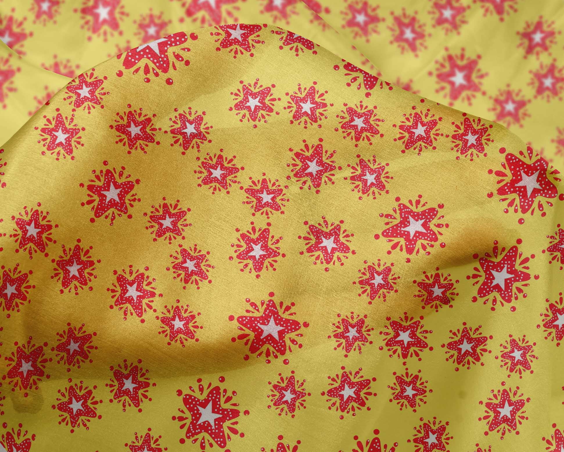 oneOone Silk Tabby Medium Yellow Fabric Star Christmas Dress Material Fabric Print Fabric By The Yard 42 Inch Wide