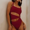 thumbnail image 4 of HEVIRGO Romper Swimsuit Solid Color High Waist Hollow Out Monokini Summer Women One-piece Beachwear for Vacation, 4 of 10