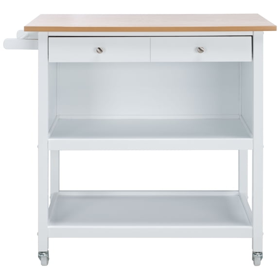 SAFAVIEH Daley Natural/White 2 Drawer 2 Shelf Kitchen Car (39 in. W x 17.7 in. D x 36.2 in. H) Storage Carts