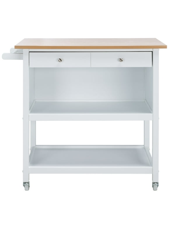 SAFAVIEH Daley 2 Drawer 2 Shelf Kitchen Cart, Natural/White (39 in. W x 17.7 in. D x 36.2 in. H)
