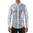 thumbnail image 2 of Mens Shirts Casual Carnival Long Sleeve Top With Metallic Sequin Design Nightclub Party Performance Shirt for Men White L, 2 of 4