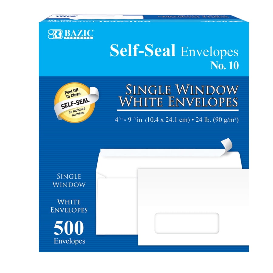 BAZIC Self Seal Security Envelope 4 1/8" x 9 1/2" 10 Single Window