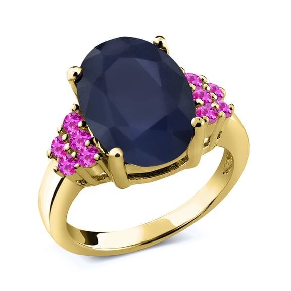 Gem Stone King 7.07 Ct Oval Blue Sapphire Pink Sapphire 18K Yellow Gold Plated Silver Ring (Size 9)