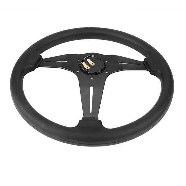 350mm 14inch Universal Aluminum Frame PU Leather 6-Bolt Car Racing Steering Wheel W/ Horn Black