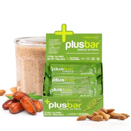 Greens Plus Plusbar Energy Natural Protein Bars, Vegan Low Carb Snacks, Meal Replacement, 12 Ct