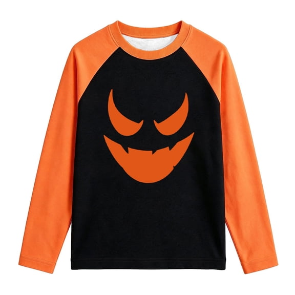 Bobifish Big Boys Halloween Tee Long Sleeve Raglan T‑Shirt Pumpkin Print Top