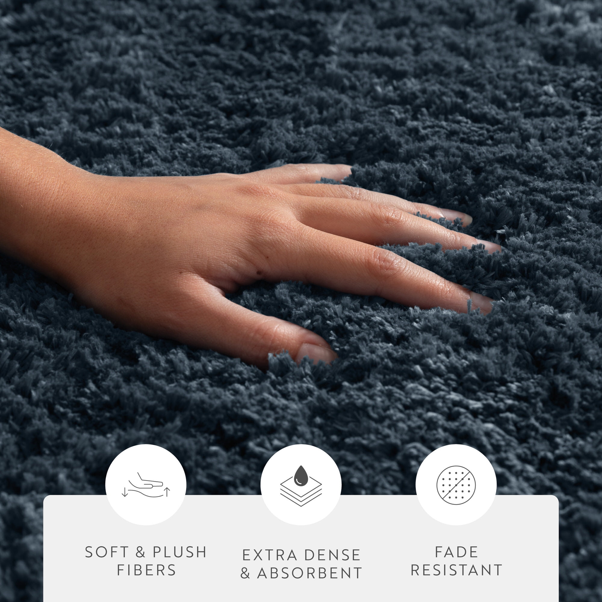 Plush Absorbent Bath Mat Rug with Anti-Skid Rubber Backing, 24 x 17, Navy, by Noble Linens