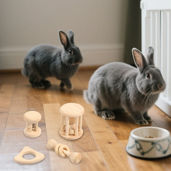 4Pcs Wooden Bunny Chew Toy Safe Rabbit Teeth Grinding Tool Interactive Hamsters Chew Toy for Guinea Pigs Rabbits Chinchillas