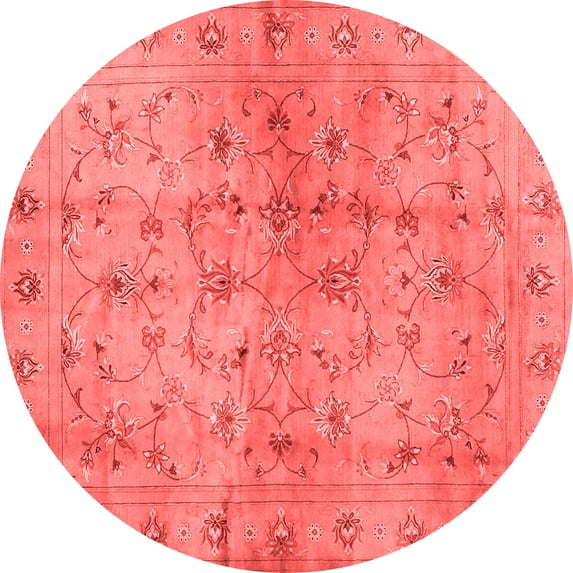 Ahgly Company Indoor Round Abstract Red Contemporary Area Rugs, 5' Round