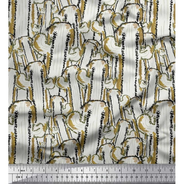 Soimoi Green Georgette Viscose Fabric Cactus Tree Print Fabric by the Yard 42 Inch Wide