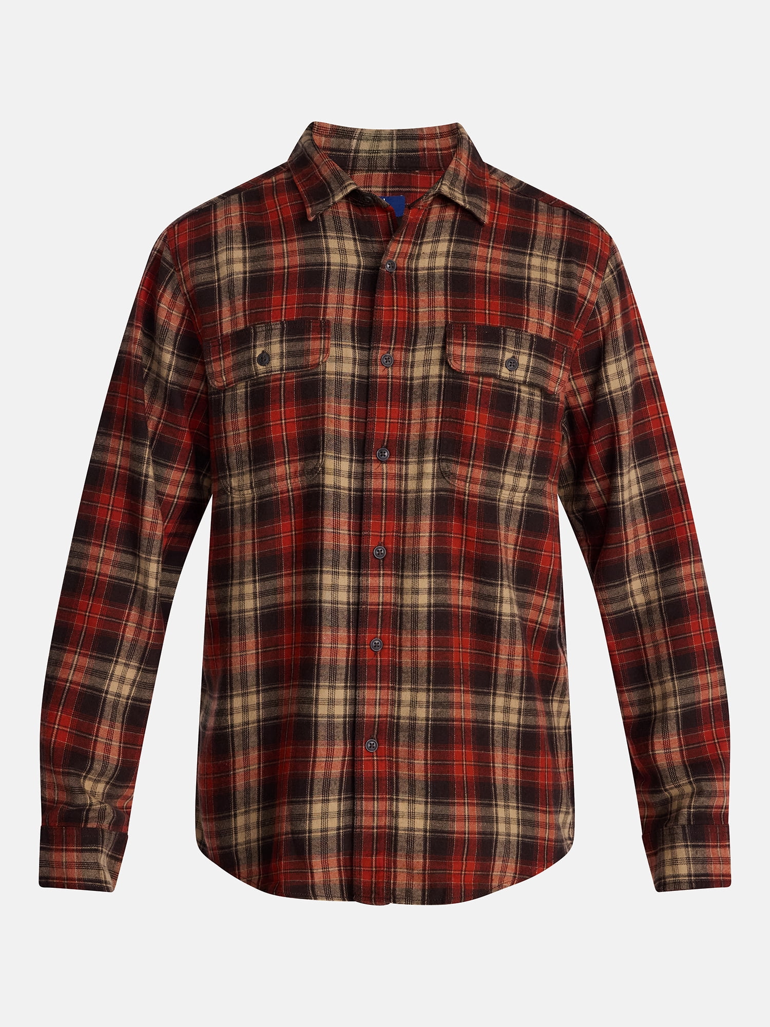 George Men's and Big Men's 100% Cotton Double Pocket Flannel Shirt, Sizes XS-3XLT