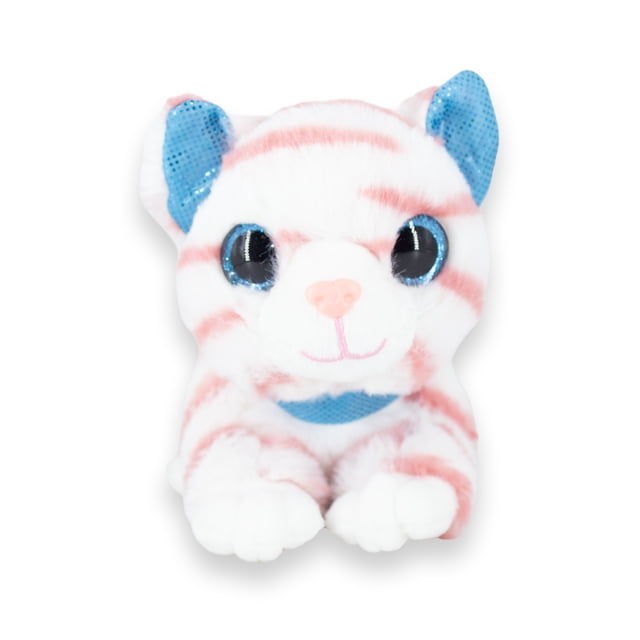 Gatito De Peluche Adorable Estirado Blanco con Rayas Rosas