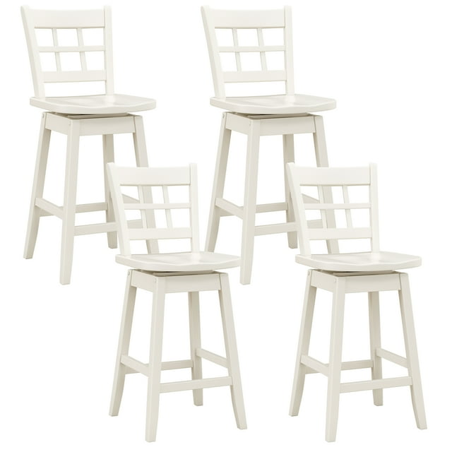 Gymax 4PCS 24.5 Inch Counter Height Bar Chairs Swivel Bar Stools w/ Hollow Backrest White