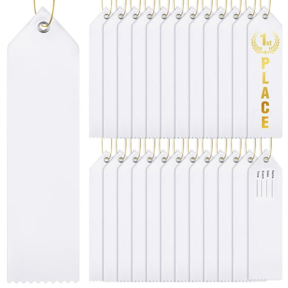 36 Pieces Blank Award Ribbons DIY Medal Prize Ribbons with Attached Card and Rope for Competitions Sports Events 1st, 2nd, 3rd Place(White)