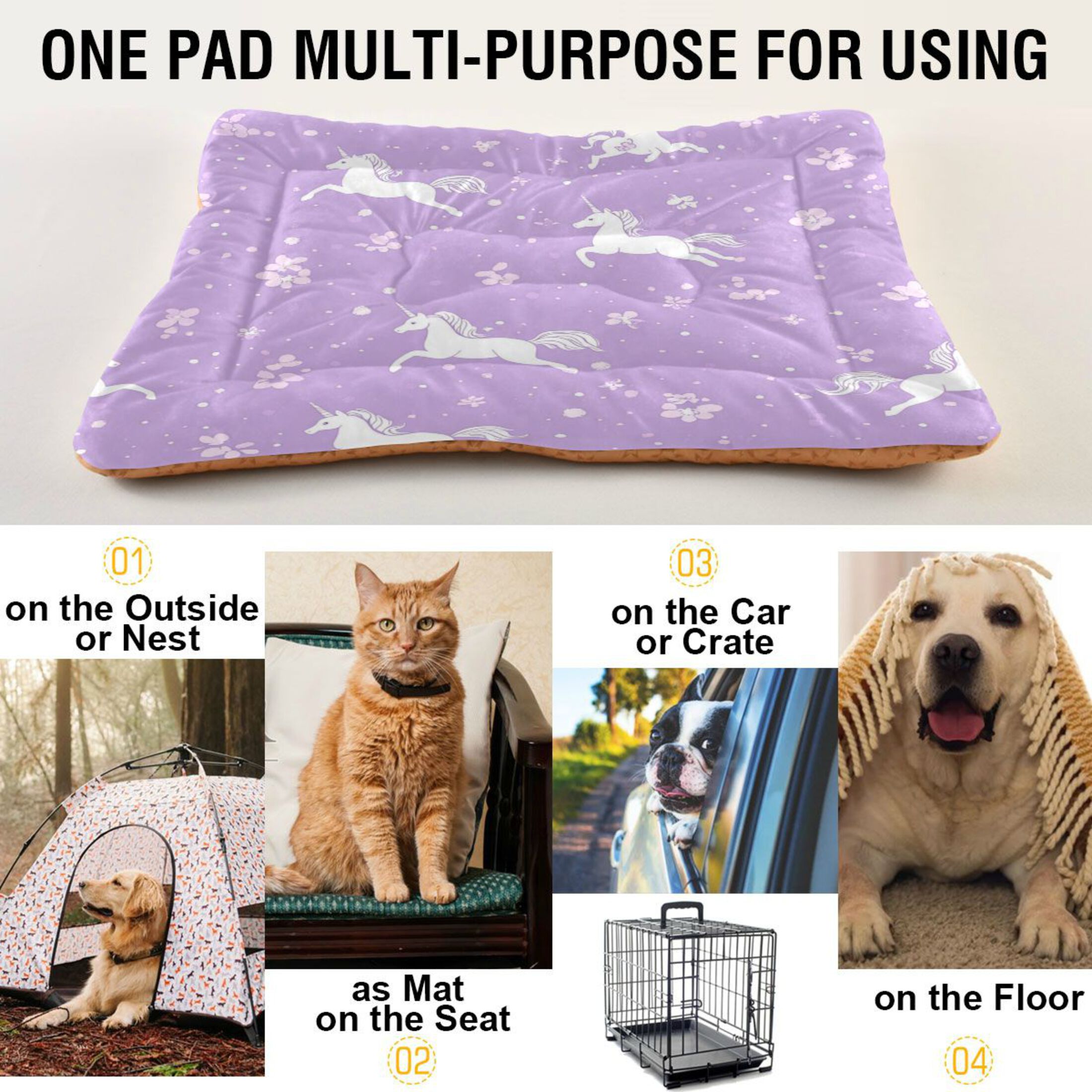 Qxltty Pattern with Flying Unicorns and Flowers Ped Pad Wear-resistant and Hard to Bite Through Sleeping Pad for Small Medium Large Dogs Winter Pet Bed 36×24in
