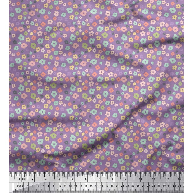 Soimoi Poly Georgette Fabric Flower Artistic Printed Fabric 1 Yard 52 Inch Wide