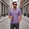 thumbnail image 2 of GrmtClth Men's Textured Knit Henley Shirt Short Sleeve Notch Neck Casual Top Soft Breathable Daily Wear Work Hiking Outdoor Activities Tee Light Purple XL, 2 of 5