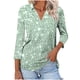 thumbnail image 1 of Camiseta de Solapa de Cuello en V de la Manga Superior de 3/4 de las Mujeres, Uso Diario Cómodo Casual, 1 of 9
