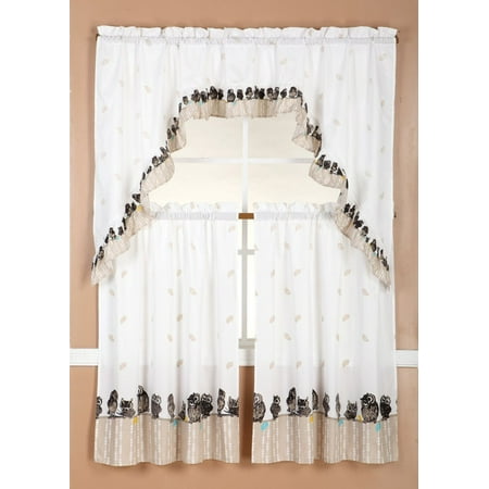 Peace Owl - 3 Piece Kitchen Curtain Set: 2 Tiers and 1 Valance (Owl)