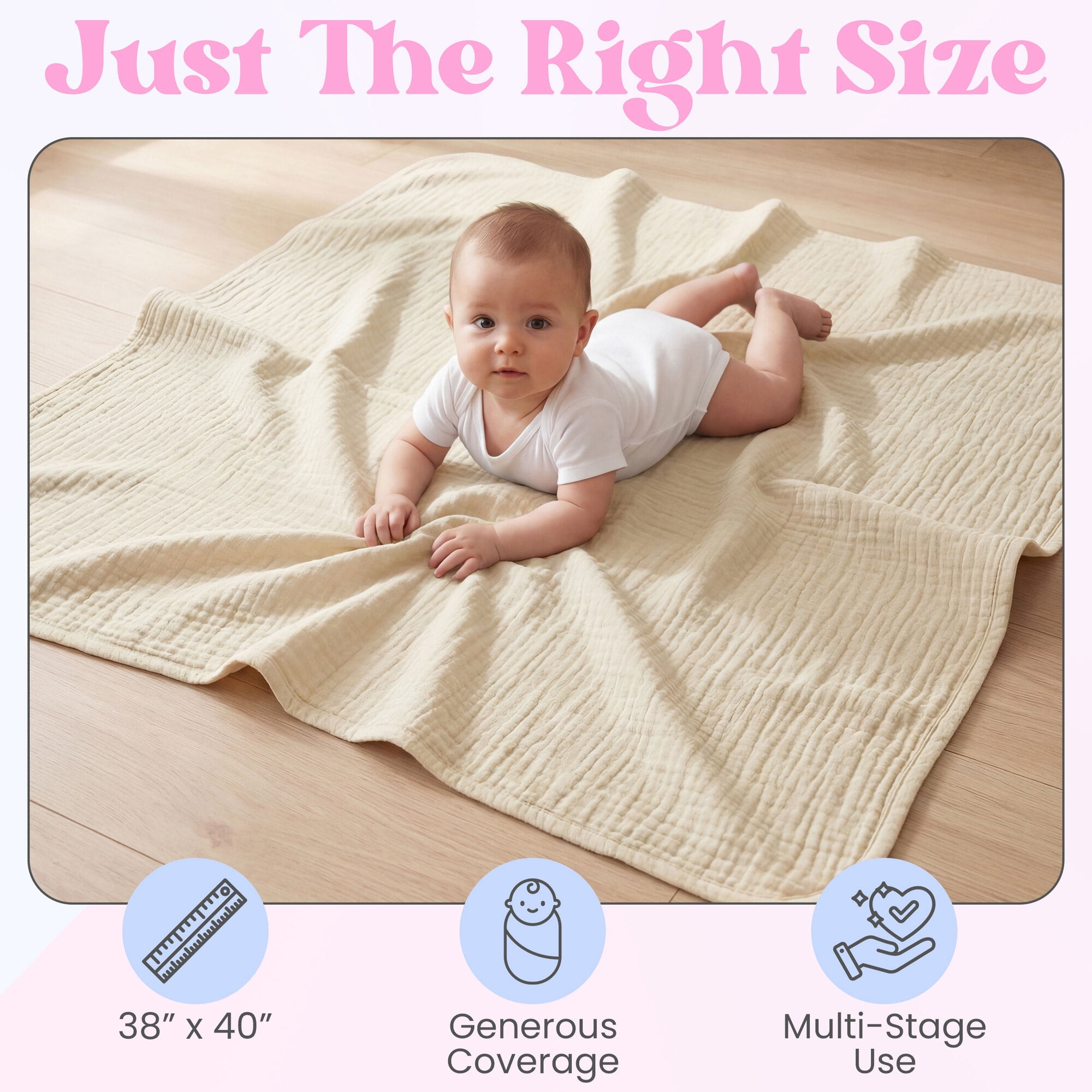 Mère & Moi: Muslin Baby Blanket – 2 Pack, Sand & Cream - 40x36", Double Layer Cotton Swaddle, Lightweight-Breathable, Oeko-TEX, Newborn-Toddler Wrap
