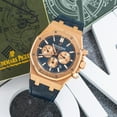 thumbnail image 4 of Pre-Owned Audemars Piguet Royal Oak Chronograph Selfwinding 41MM 26240OR.OO.D315CR.01 50th Anniversary Blue Dial Rose Gold Bezel Black Alligator Leather Strap, 4 of 7