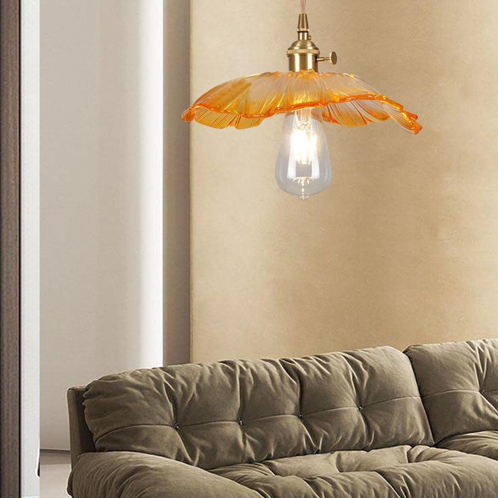 Sinyiin Decorative Flower Glass Chandelier Hanging Lamp Ceiling Light for Restaurant Kitchen Bedside Easy to Installation