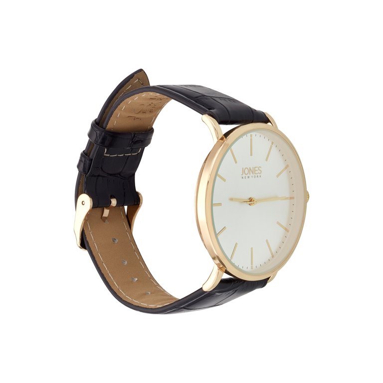 Jones New York Men's Black Croco Leather Strap Watch 44mm