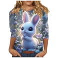 thumbnail image 2 of Easter Shirt for Women Cute Bunny In Flower Basket Graphic Tunic 3/4 Sleeve Crewneck Loose Fit Festival Apparel Holiday Gift For Her, 2 of 5