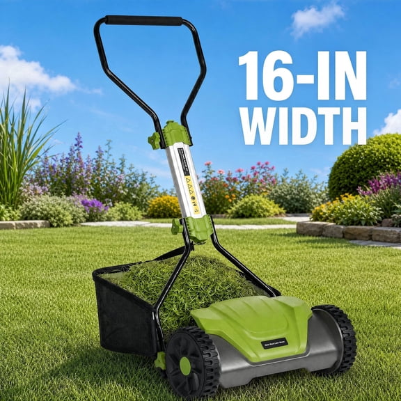Naipo 16-in Push Reel Lawn Mower,0.6~1.6 Height Adjustable Manual Push Mower, with a 8-gal Grass Bag & 5 Blades,for Garden/Lawns