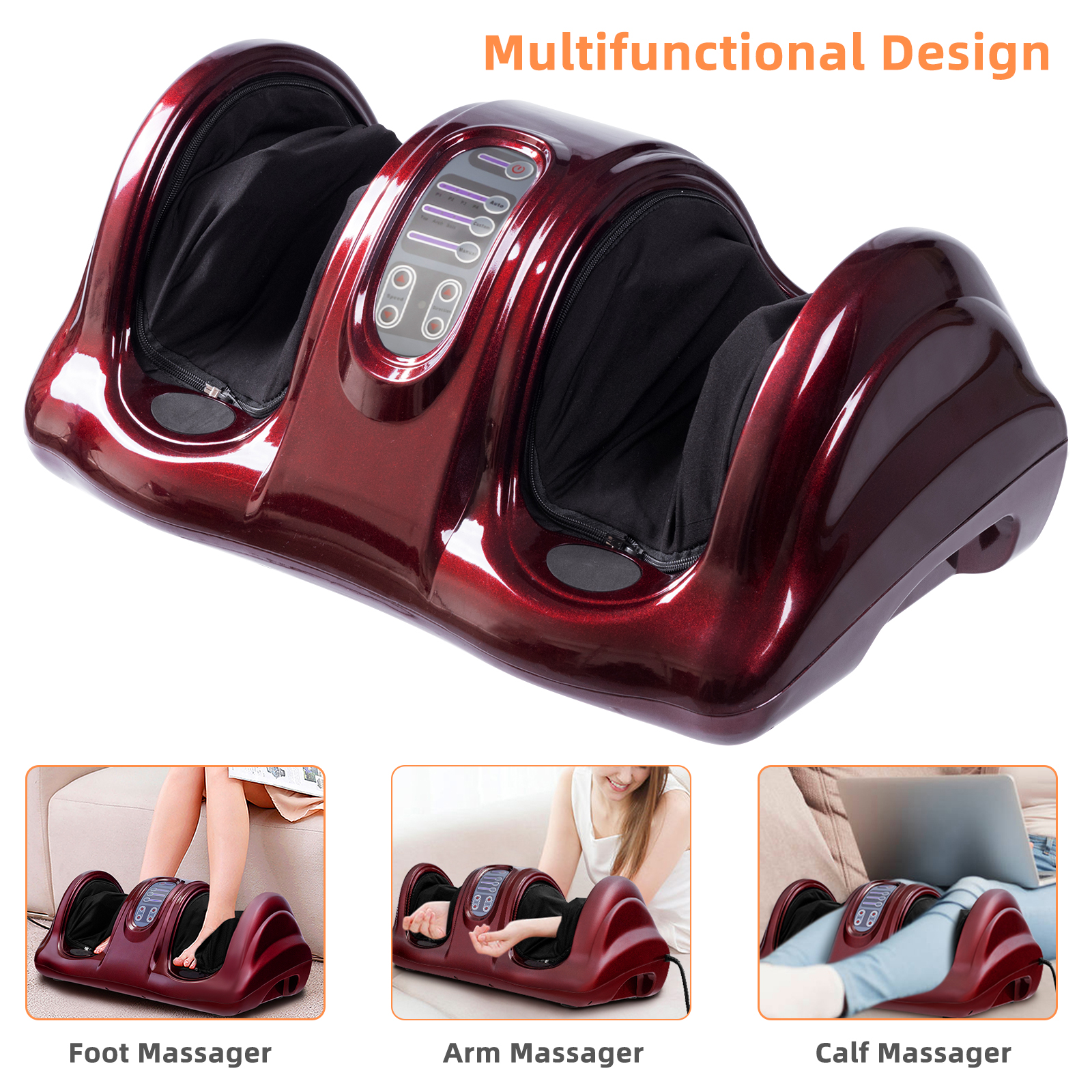 Giantex Foot Massager Machine, Electric Therapeutic Shiatsu Foot Calf Massager w/Kneading & Rolling for Foot & Ankle Pain, Burgundy