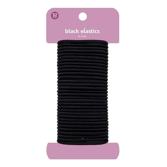 Pony Tail Hair Ties - Black 4 MM Elastics for All Types, 32 Count