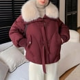 thumbnail image 5 of Sexlip Womens Cropped Puffer Jacket Quilted Coat with Faux Fur Lapel Winter Warm Baggy Long Sleeve Zip Down Outerwear Red M, 5 of 5