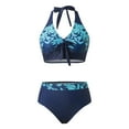 thumbnail image 5 of Bikini Sets For Women New Ladies Plus Size Printed Bow Strap Slim Conservative High Waist Split Swimsuits, 5 of 8