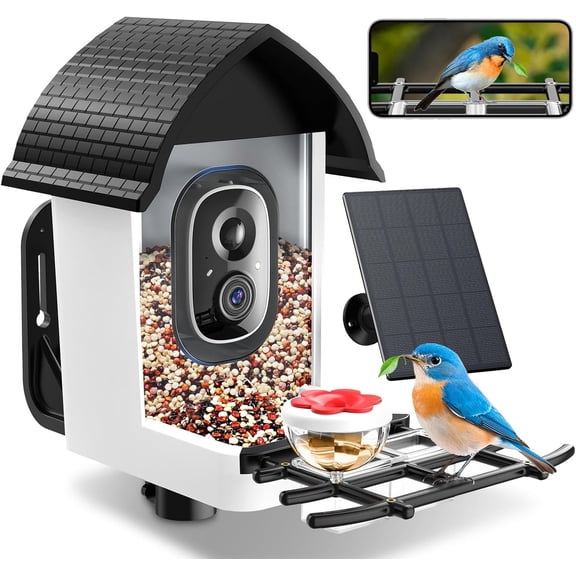 Smart Bird Feeder with Camera - Solar Powered Bird Watching Camera with 2K HD Live View, Auto Capture & AI Identify 10,000 Species, 2.4G WiFi Outdoor Birdhouse, Ideal Gifts for Bird Lovers