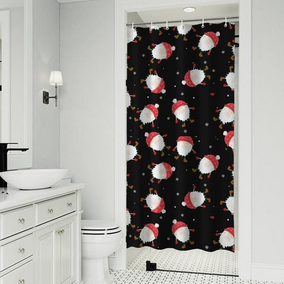 Black Christmas Santa Pattern Shower Curtain 36"x72" ,Bathroom Decorative Shower Curtains Set with 12 Hooks,Modern Waterproof Washable Shower Curtain