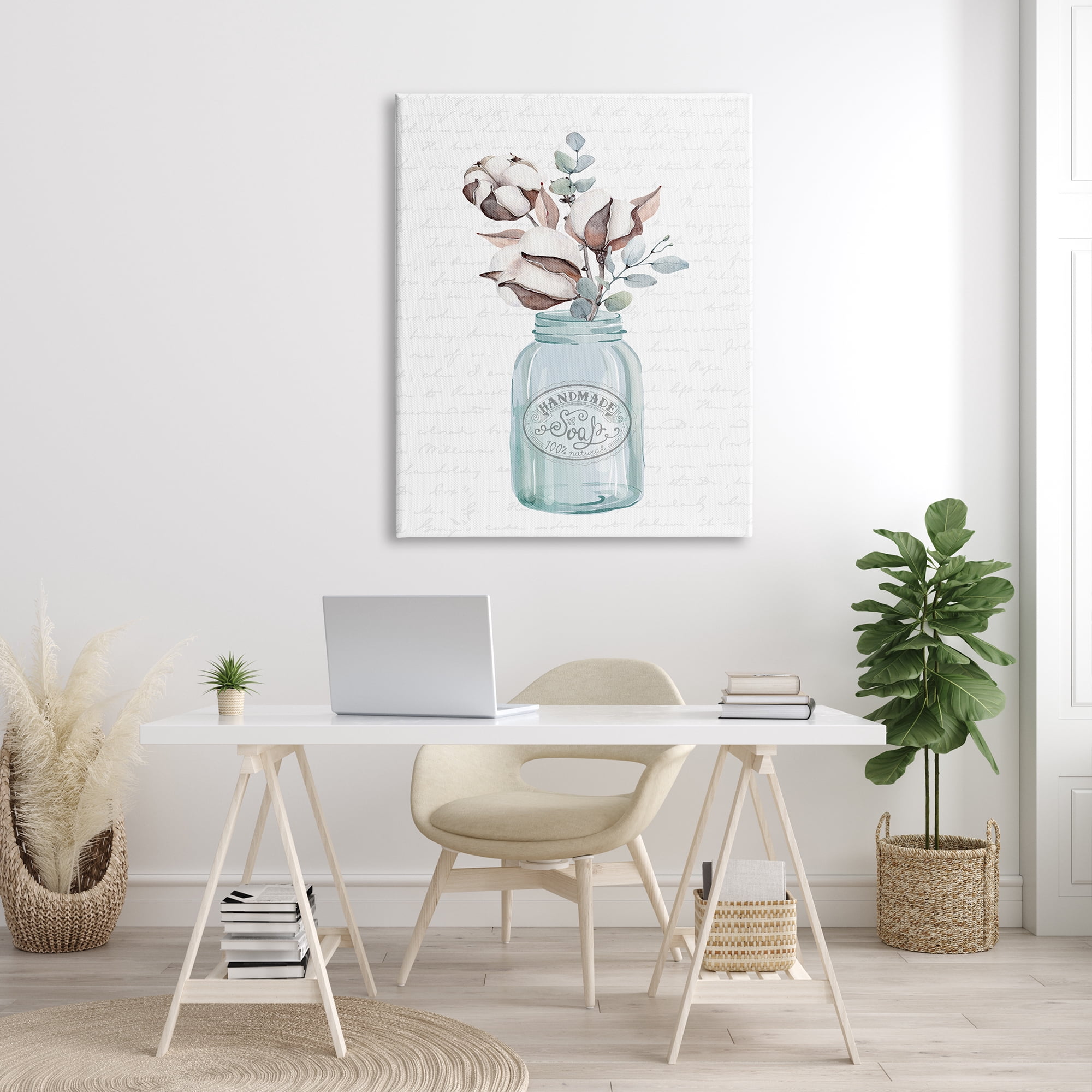 Stupell Industries Rustic Brown Flower Plant Sprigs Vintage Jar Cursive Graphic Art Gallery Wrapped Canvas Print Wall Art, Design by Lettered and Lined