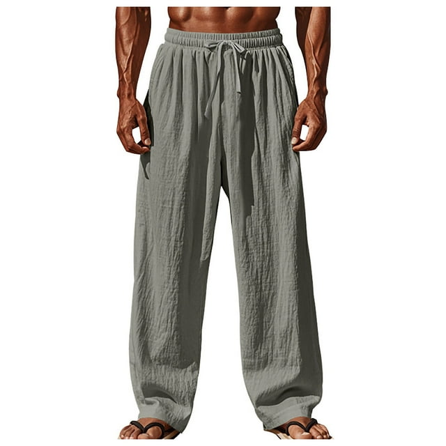Zszcpp High Waisted Pants Men'S Loose Large Size Long Suitable Daily Life Solid Lace Up Lounge Trousers Casual Trouser Linen