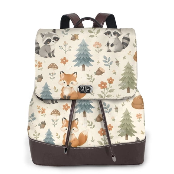 Cute Woodland Animals Women's Leather Backpack All-Over Print Bag for Work and Travel