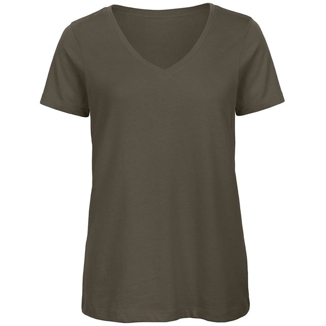B&C - Camiseta de algodón orgánico manga corta con cuello en v modelo Favourite para mujer (Caqui)