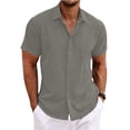thumbnail image 2 of Qwertyu Men's Linen Shirts Short Sleeve Casual Button Down Shirt Business Dress Clothing Beach Fashion Summer Tops BR M, 2 of 4
